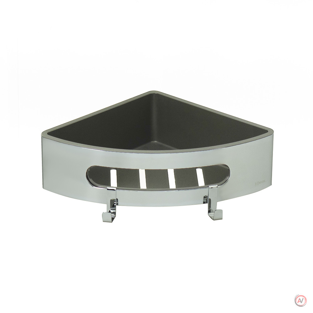 Полка для душа угловая Lemark SHELF LINE из нерж. стали с крючками, хром/вставка-пластик графит